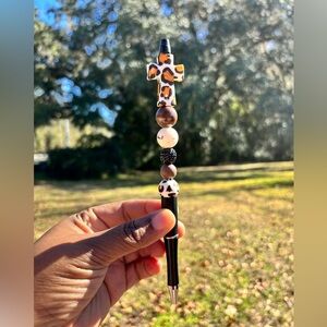 Handmade Beaded Pen with Cross Accent